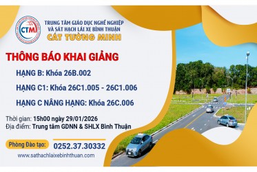 THÔNG BÁO KHAI GIẢNG KHÓA B, C1 VÀ C NÂNG HẠNG NGÀY 29/01/2026